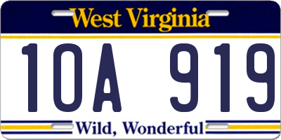 WV license plate 1OA919