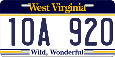 WV license plate 1OA920