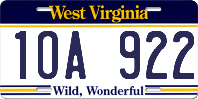 WV license plate 1OA922