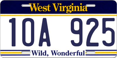WV license plate 1OA925