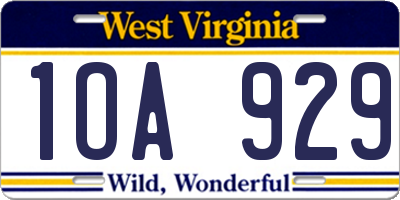 WV license plate 1OA929