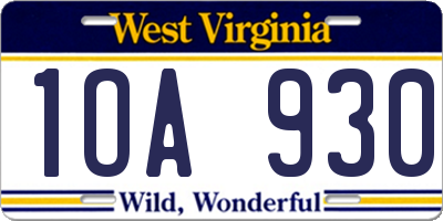 WV license plate 1OA930