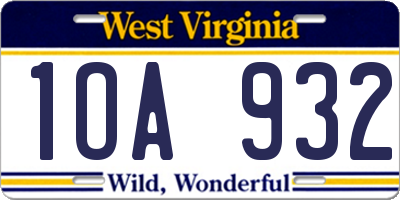 WV license plate 1OA932
