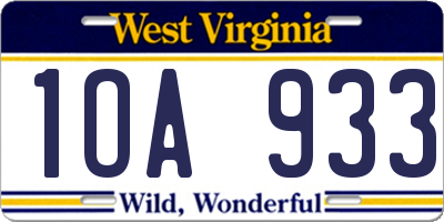 WV license plate 1OA933