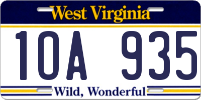 WV license plate 1OA935