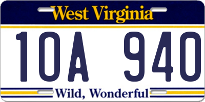 WV license plate 1OA940