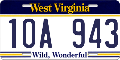 WV license plate 1OA943