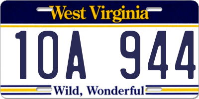WV license plate 1OA944