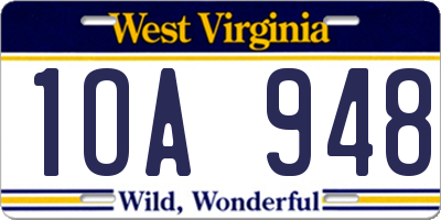 WV license plate 1OA948