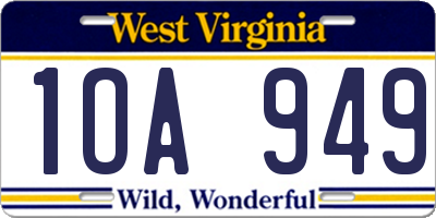 WV license plate 1OA949