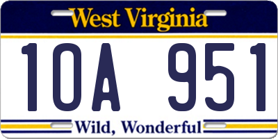 WV license plate 1OA951