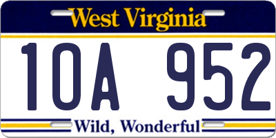 WV license plate 1OA952