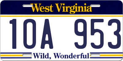 WV license plate 1OA953