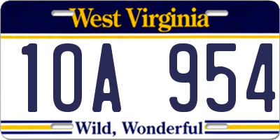 WV license plate 1OA954