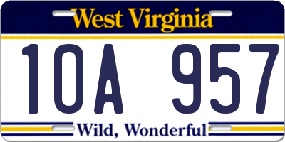 WV license plate 1OA957