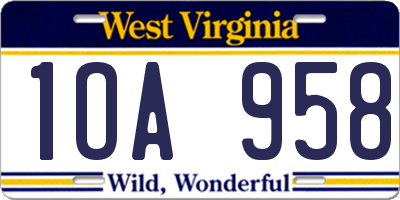 WV license plate 1OA958