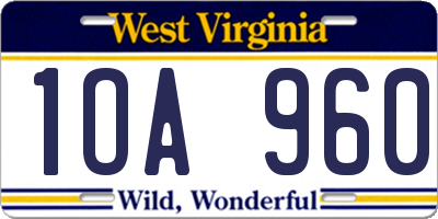 WV license plate 1OA960