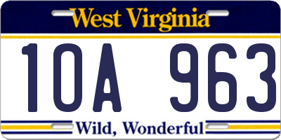 WV license plate 1OA963