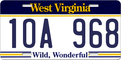 WV license plate 1OA968