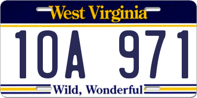 WV license plate 1OA971