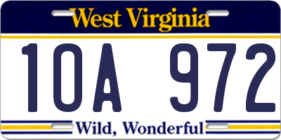 WV license plate 1OA972