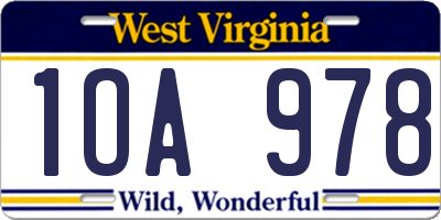 WV license plate 1OA978