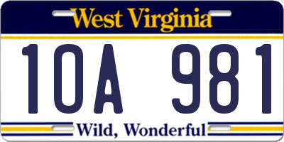 WV license plate 1OA981