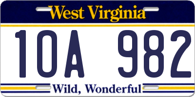 WV license plate 1OA982