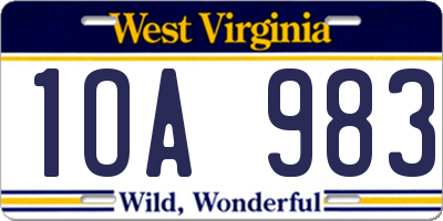WV license plate 1OA983