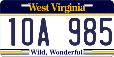 WV license plate 1OA985