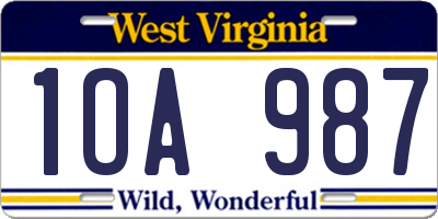 WV license plate 1OA987