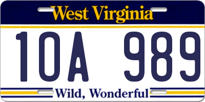WV license plate 1OA989
