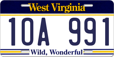 WV license plate 1OA991