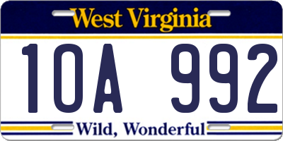 WV license plate 1OA992