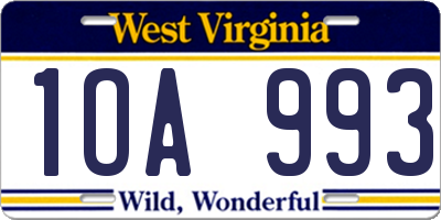 WV license plate 1OA993