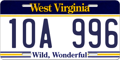 WV license plate 1OA996
