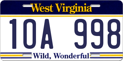 WV license plate 1OA998