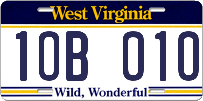 WV license plate 1OB010