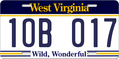 WV license plate 1OB017