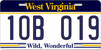 WV license plate 1OB019