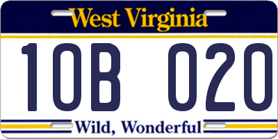 WV license plate 1OB020
