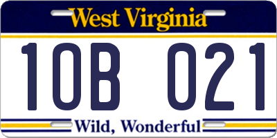 WV license plate 1OB021