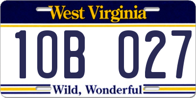 WV license plate 1OB027
