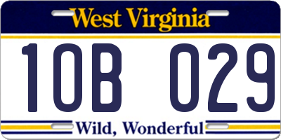 WV license plate 1OB029