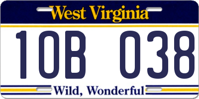 WV license plate 1OB038