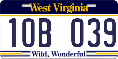 WV license plate 1OB039