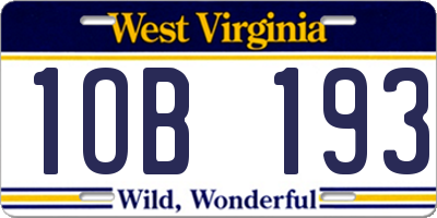 WV license plate 1OB193