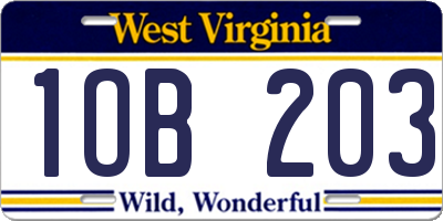 WV license plate 1OB203