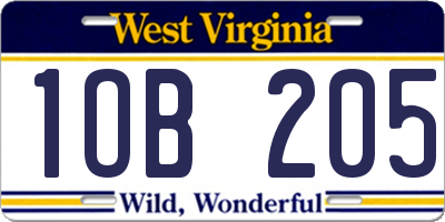 WV license plate 1OB205
