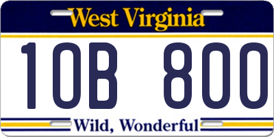 WV license plate 1OB800